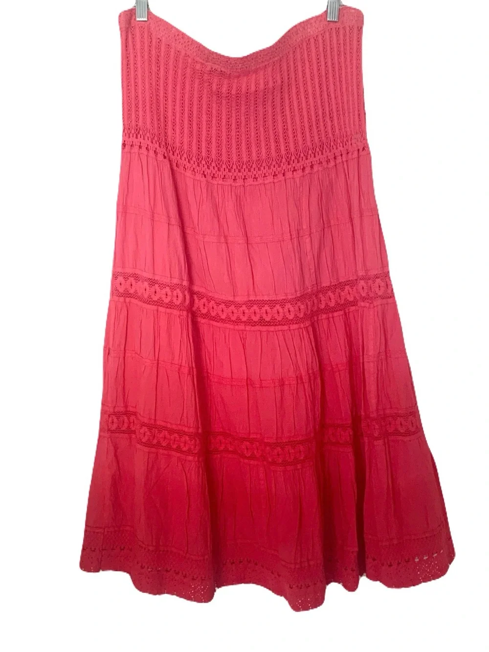 Magic Womens Ombre Pink Tiered Crochet Trim XL/1X Crochet Maxi Skirt Bohomian